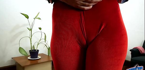  Perfect Cameltoe on Sexiest blonde in Tight Red Leggings